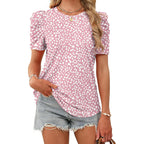 WIHOLL Summer Tops for Women Puff Sleeve Crewneck T Shirts Dressy Casual Blouses Spring Outfits Fashion Clothes