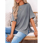 Women's Ribbed Batwing Tunic Top Grey