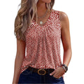 Women's Pleated V-Neck Tank Top Red Floral Fragments