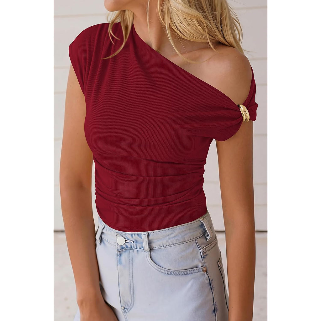PRETTYGARDEN Womens Summer Off The Shoulder Crop Tops Ribbed Going Out Fitting T Shirts Trendy Spring Y2k Clothes 2026