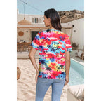 Women Hawaiian Shirt Soft Cool Summer Hawaii Tshirts Floral Tropic Print V Neck Short Sleeve Beach Tee Tops