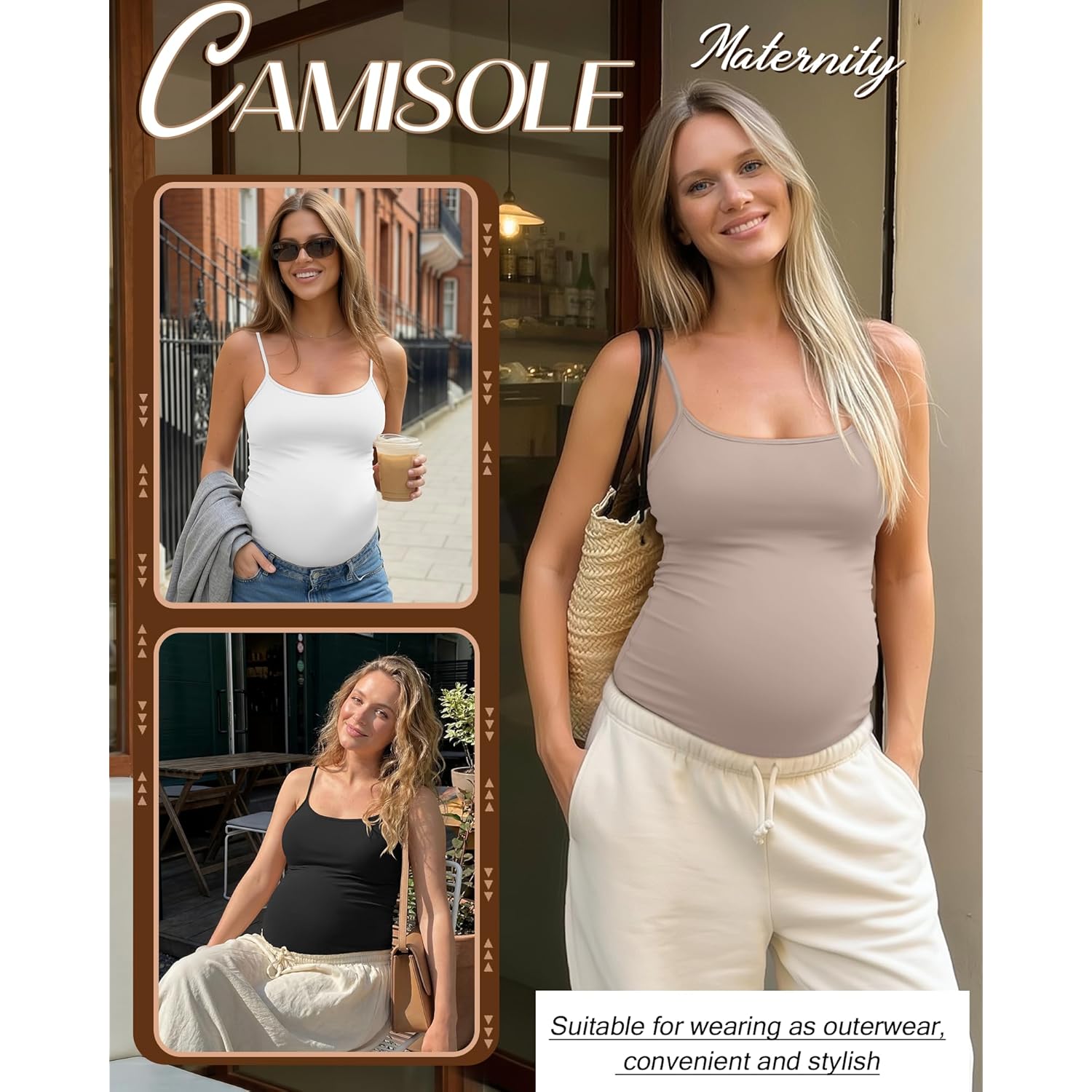 Women's Maternity Camisole Tank Top Nude/White/Black