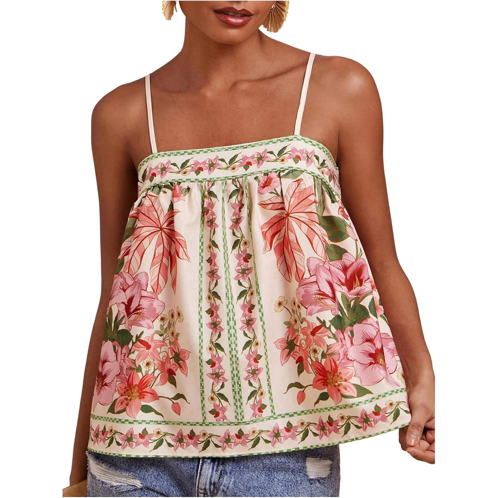 SOLY HUX Women's Boho Floral Cami Top Spaghetti Strap Sleeveless Vacation Summer Camisole