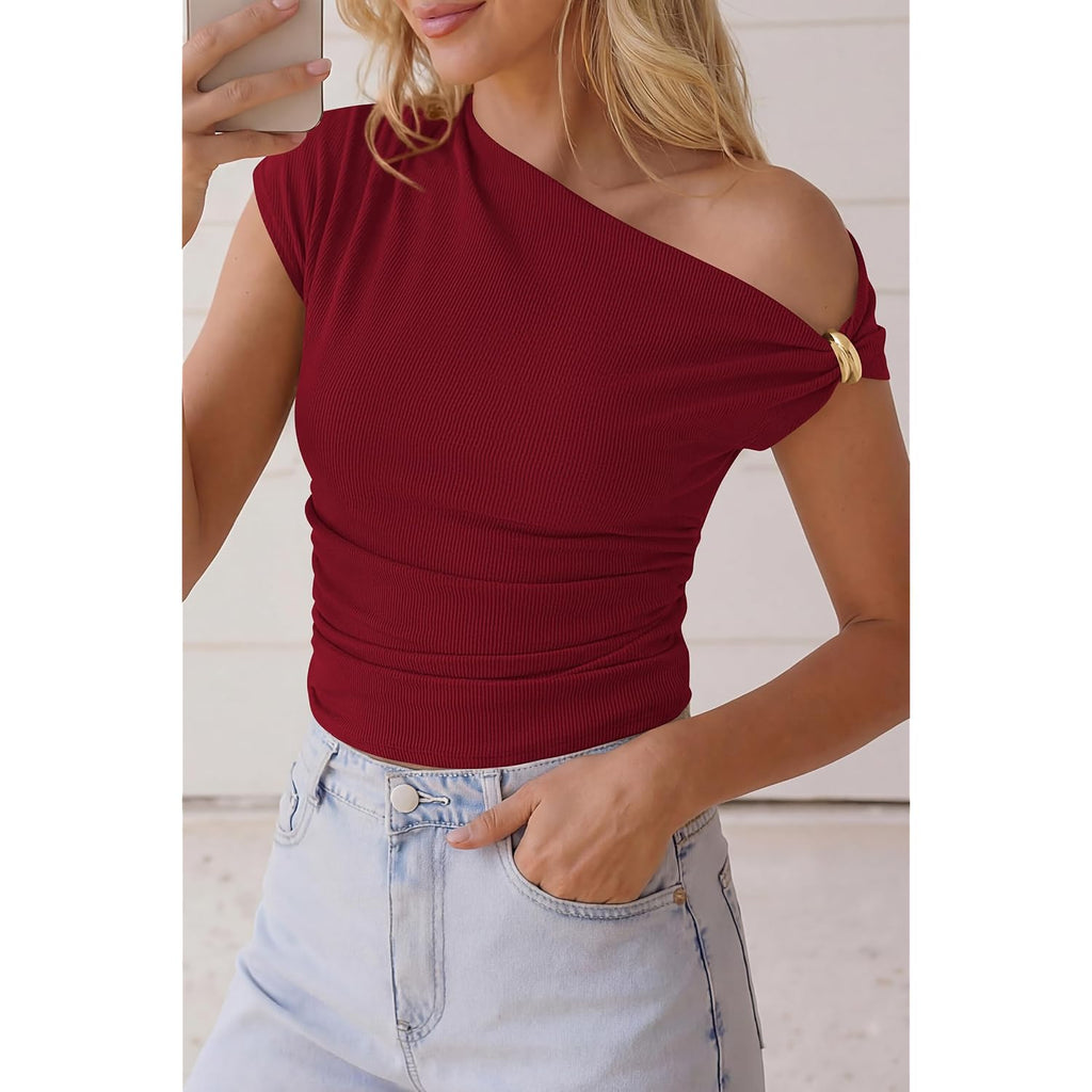 PRETTYGARDEN Womens Summer Off The Shoulder Crop Tops Ribbed Going Out Fitting T Shirts Trendy Spring Y2k Clothes 2026