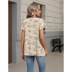 Women's Ruffle Sleeve V-Neck Tunic Top Beige Floral