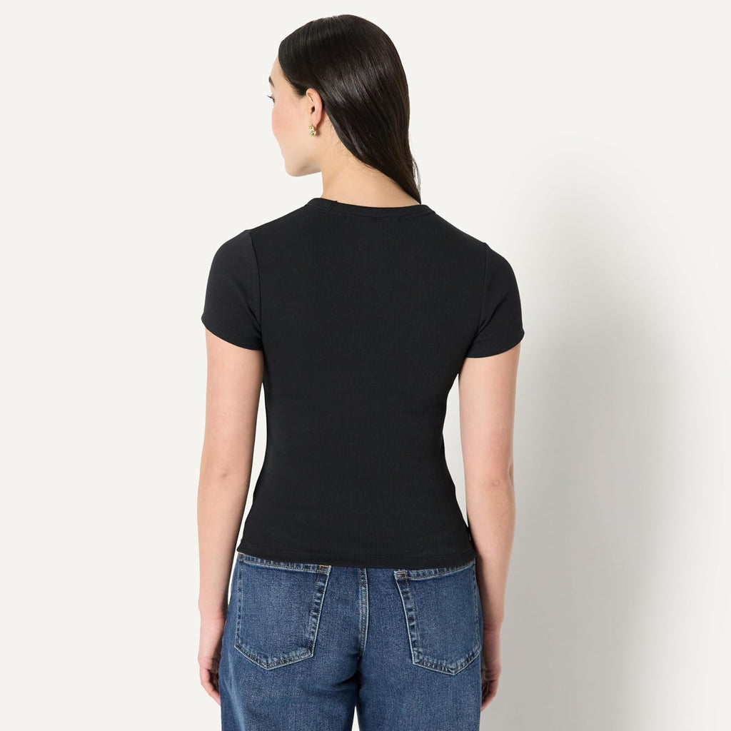 Amazon Essentials Women's Slim-Fit Stretch Rib Short Cap Sleeve Crew Neckline Tee