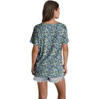 Women's Pleated V-Neck Tunic Top Floral Blue