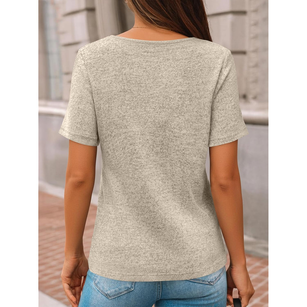 Women's Buttoned V-Neck Tunic Top Khaki
