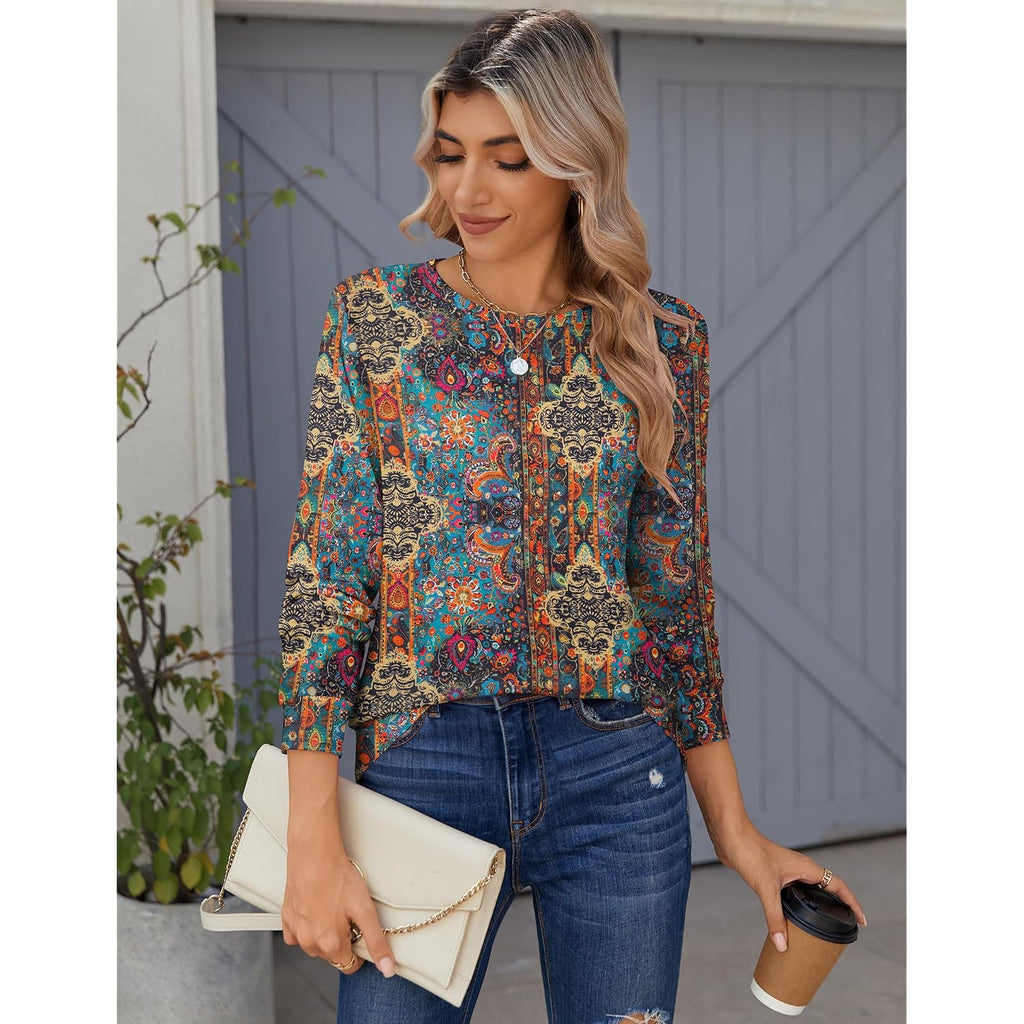 Zeagoo Tops for Women Dressy Crewneck Long Sleeve Shirts Lightweight Basic Tee Business Casual Outfits