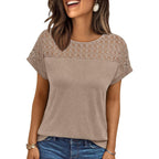 AUTOMET Women's Short Sleeve Shirts Dressy Business Casual Summer Tops 2026 Lace Spring Blouses Loose Fit Trendy Outfits