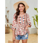 Women's Floral Boho Tunic Top Pink Floral