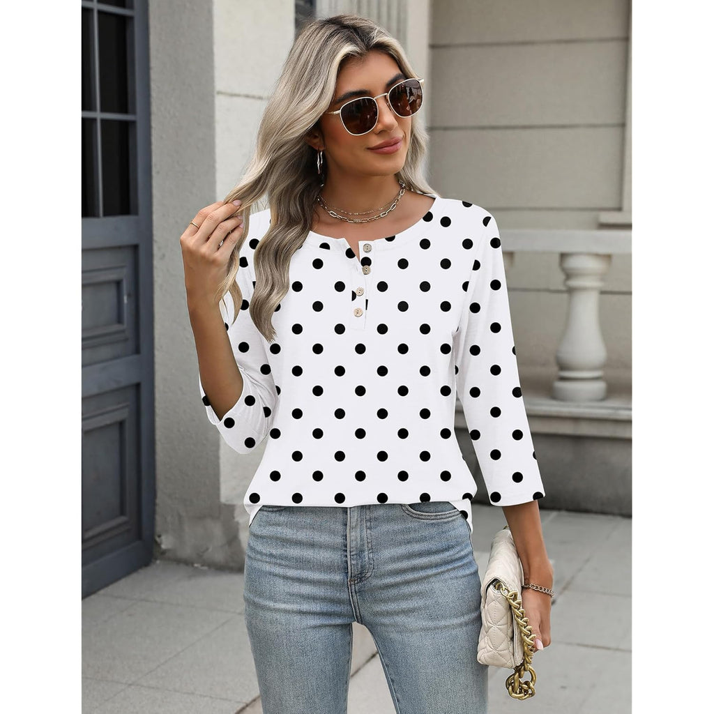 Women's Crew Neck Business Tunic Top Polka Dots