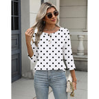 Women's Crew Neck Business Tunic Top Polka Dots