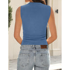 Women's High Neck Ribbed Tank Top Blue