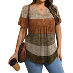 Women's Button-Up V-Neck Tunic Top Multicolor Block