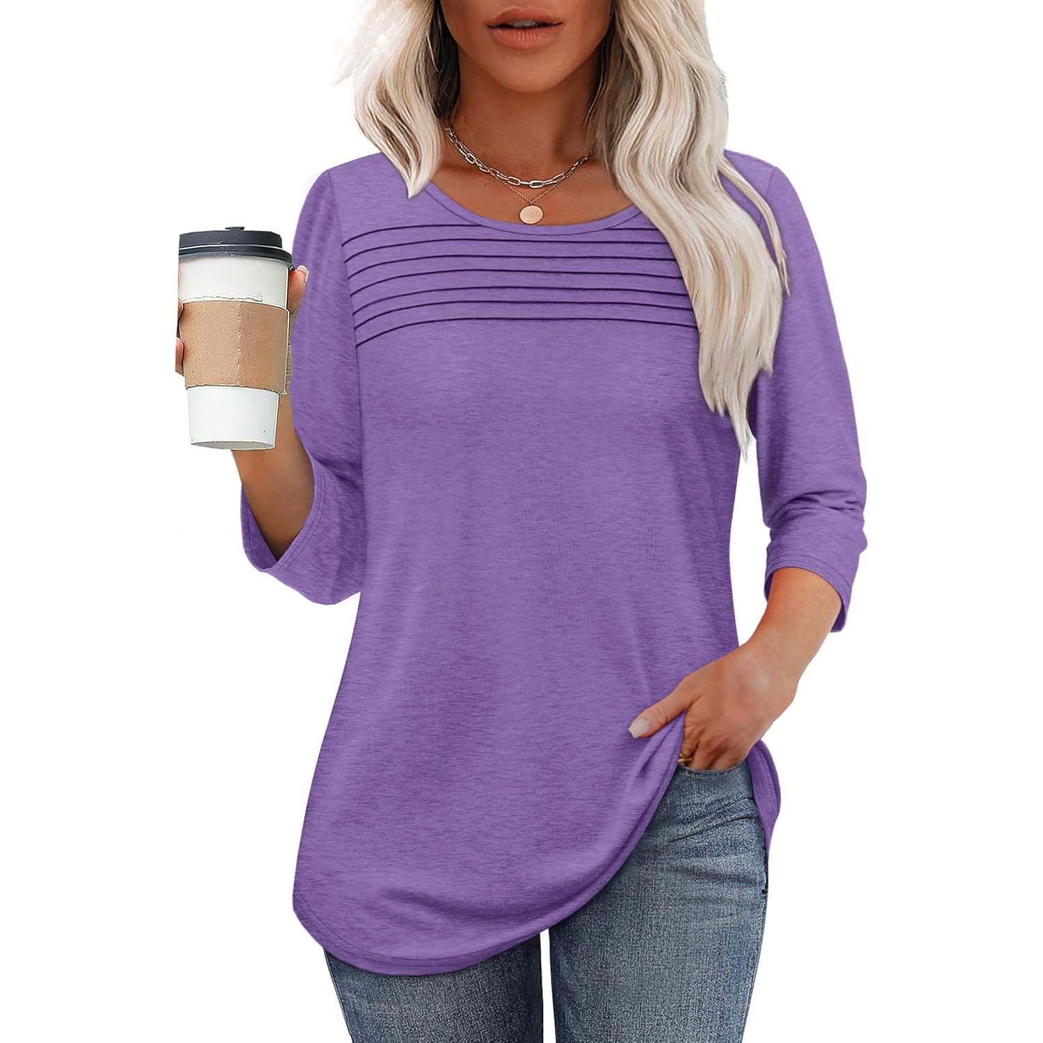 Women's Pleated Front Tunic Top Purple