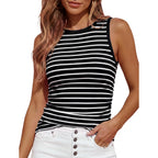 Women's Side Ruched Ribbed Tank Top Black/White