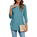 Women's Basic Round Neck Tunic Top Blue/Green