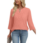 Women's Boho Lace V-Neck Tunic Top Coral