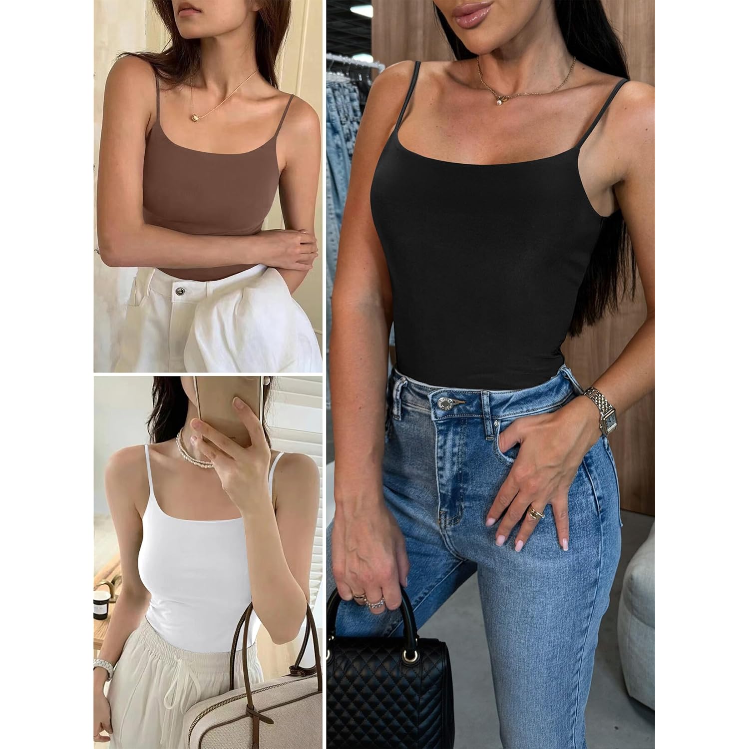 Women's Double Lined Square Neck Tank Top Black