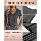 Ficerd 3 Pack Women's V Neck T Shirts, Summer Casual Short Sleeve Tops Loose Fit Rolled Sleeve Tees Trendy Shirts