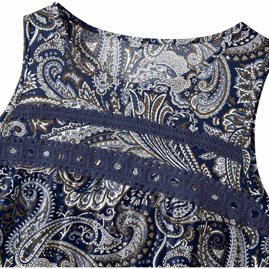 Zeagoo Womens Tank Tops 2026 Summer Pleated Scoop Neck Sleeveless Lace Crochet Boho Tops Dressy Casual Loose Fit Blouses