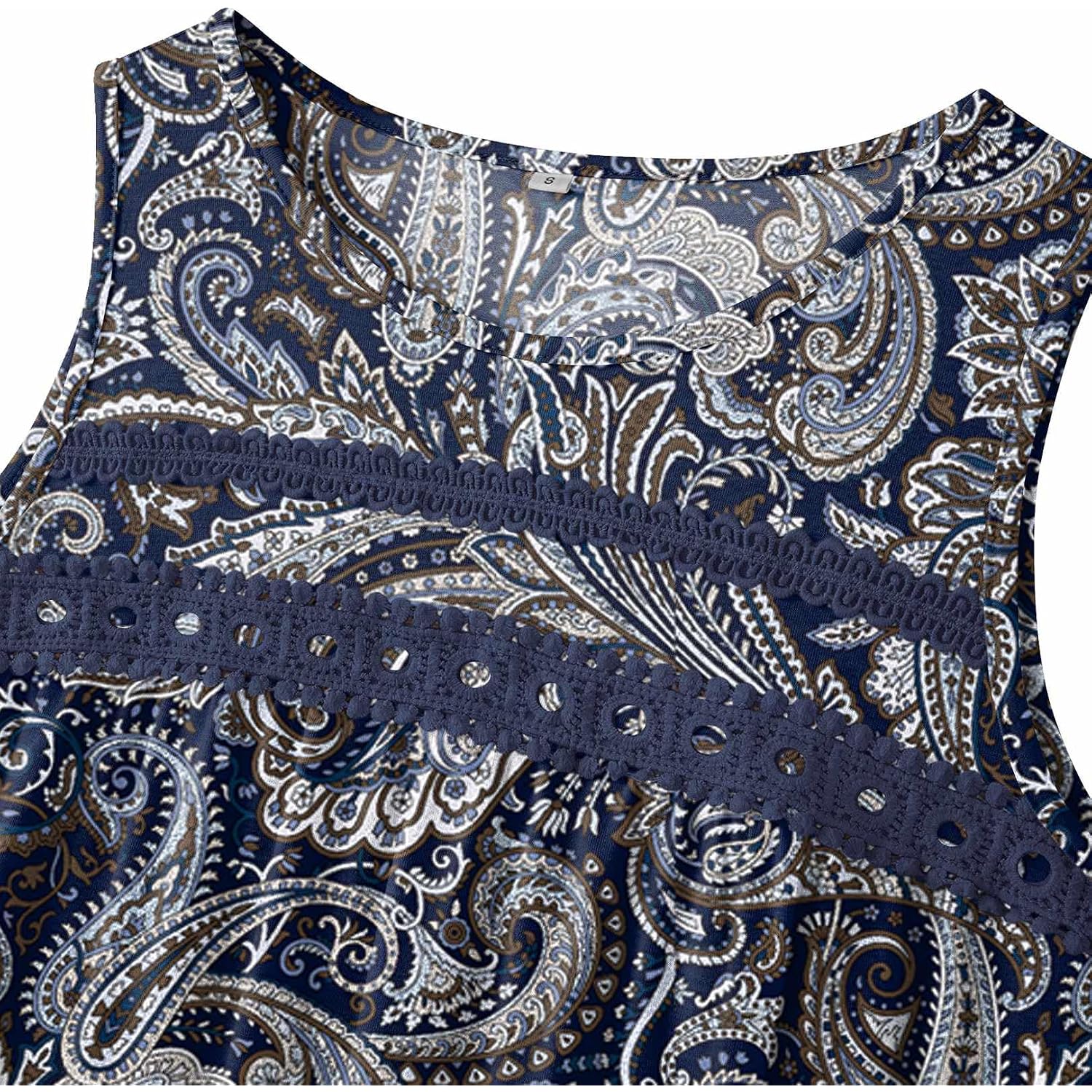 Zeagoo Womens Tank Tops 2026 Summer Pleated Scoop Neck Sleeveless Lace Crochet Boho Tops Dressy Casual Loose Fit Blouses