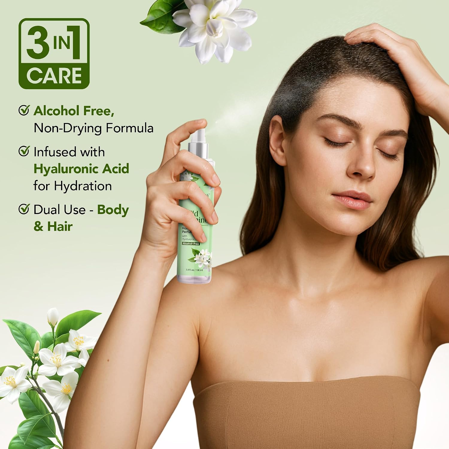Botanic Hearth Jasmine Hair Perfume & Body Mist, Long-Lasting Hair Deodorizer & Body Scent for Women & Men, Alcohol-Free Clean Fragrance Hair Spray For Everyday Wear, All Day Freshness, 3.4 Fl Oz