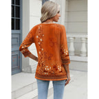 Women's Soft Basic V-Neck Tunic Top Caramel Print