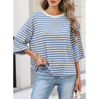 Dokotoo Womens Tops 2026 Striped Tie Back Short Sleeve T Shirts Crewneck Casual Loose Basic Tee Summer Outfits