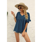 WIHOLL Womens Tops Casual V Neck Ruffle Sleeve T Shirts Babydoll Loose Fit Peplum Tops