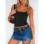 Women's Double Lined Square Neck Tank Top Black