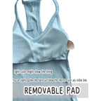Danysu V Neck Racer Back Tank Top for Women Padded Ribbed Long Tank Fitted Basic Cami Tops