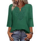 Women's Boho Lace V-Neck Tunic Top Light/Dark Green
