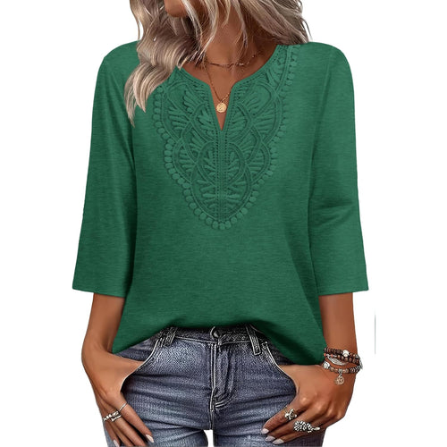Women's Boho Lace V-Neck Tunic Top Light/Dark Green