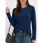 ANRABESS Long Sleeve Shirts for Women,Soft Stretchy Wrinkle-Free Tops,Casual Crew Neck T Shirt for Work Daily Fall