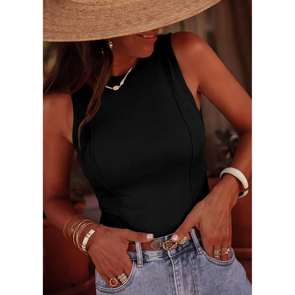 PRETTYGARDEN Sleeveless Tops for Women 2026 Summer Ribbed Tank Top Fitted Shirts Basic Tees Cute Spring Going Out Y2k Clothes
