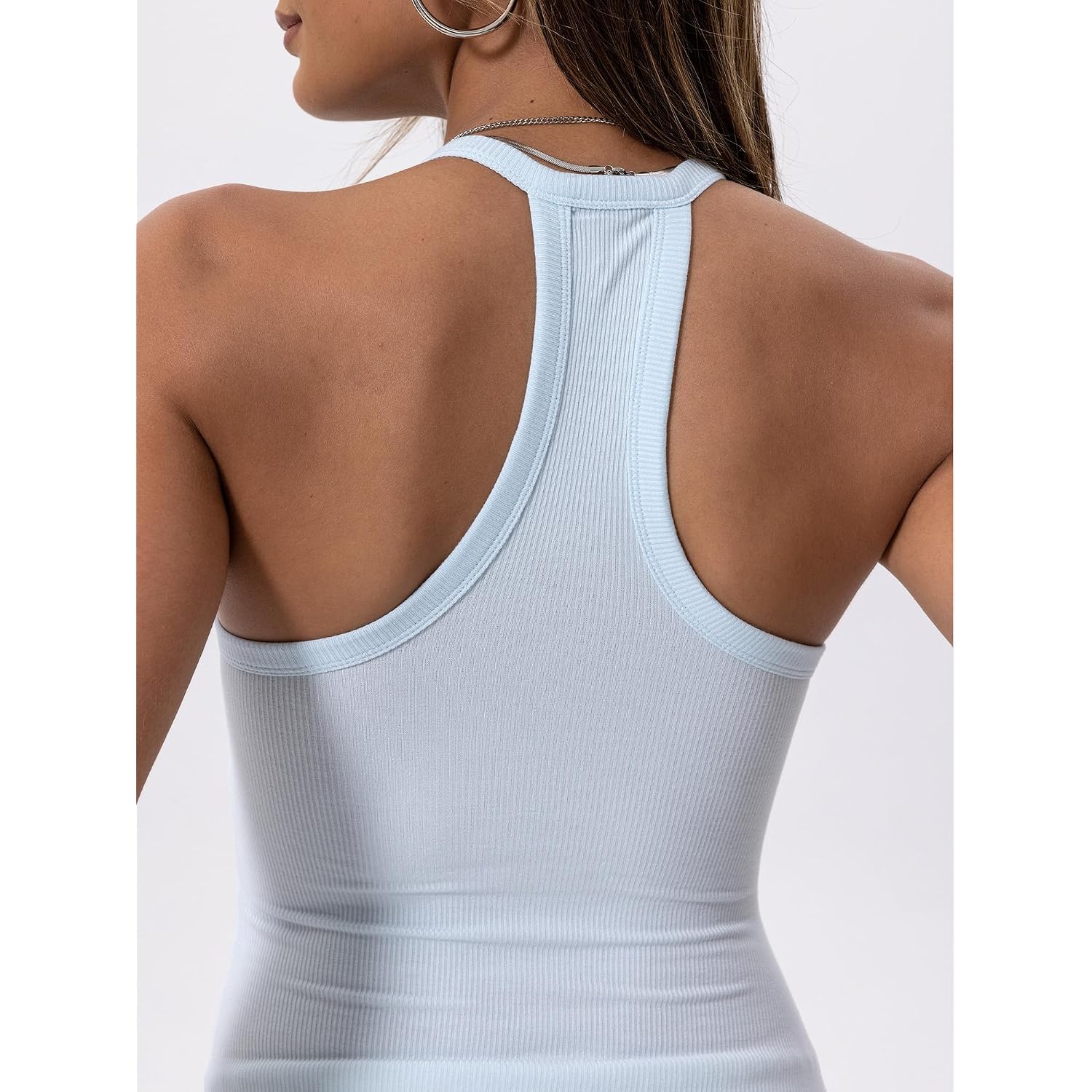 Danysu V Neck Racer Back Tank Top for Women Padded Ribbed Long Tank Fitted Basic Cami Tops