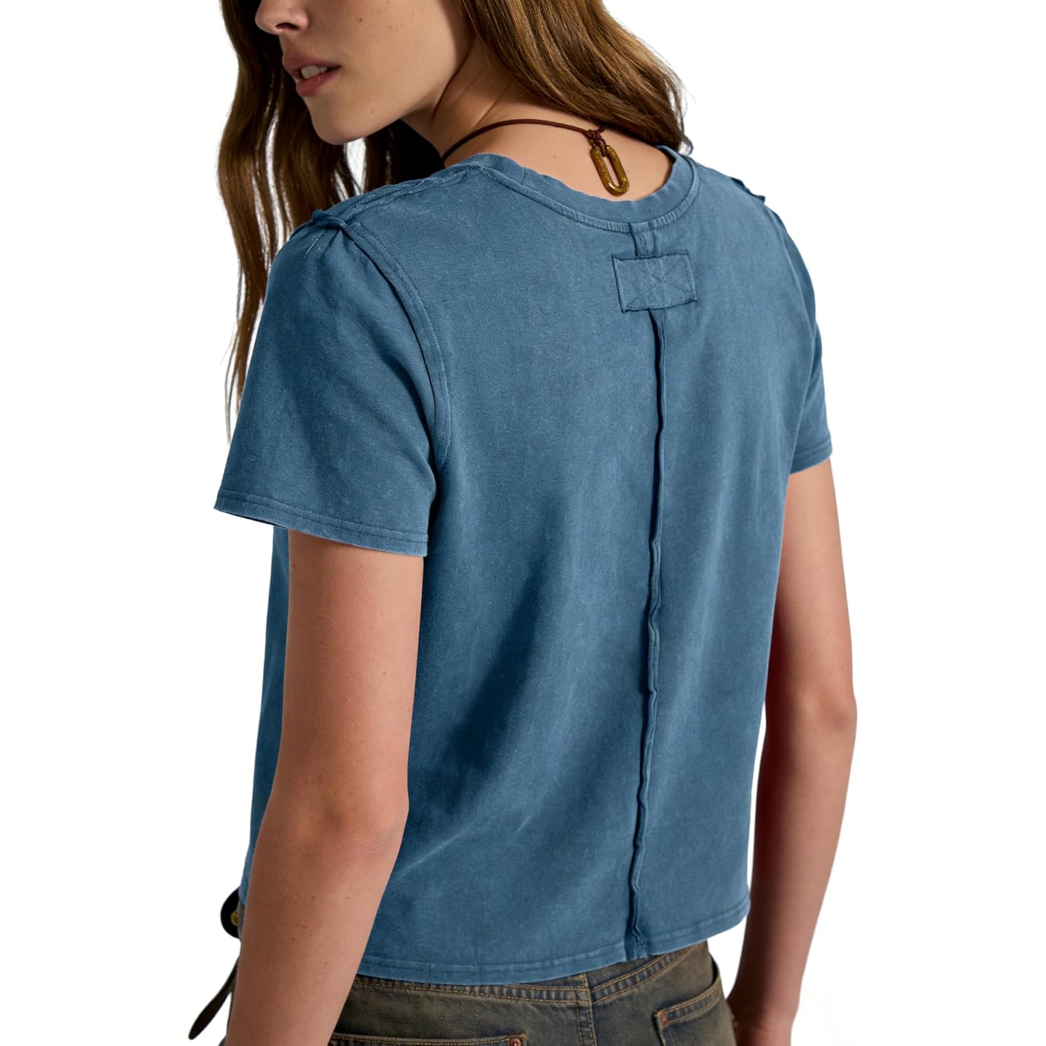 Vintage T Shirts for Women Casual Washed Cropped Tops Short Sleeve Cotton Tshirts Summer Basic Tees Trendy