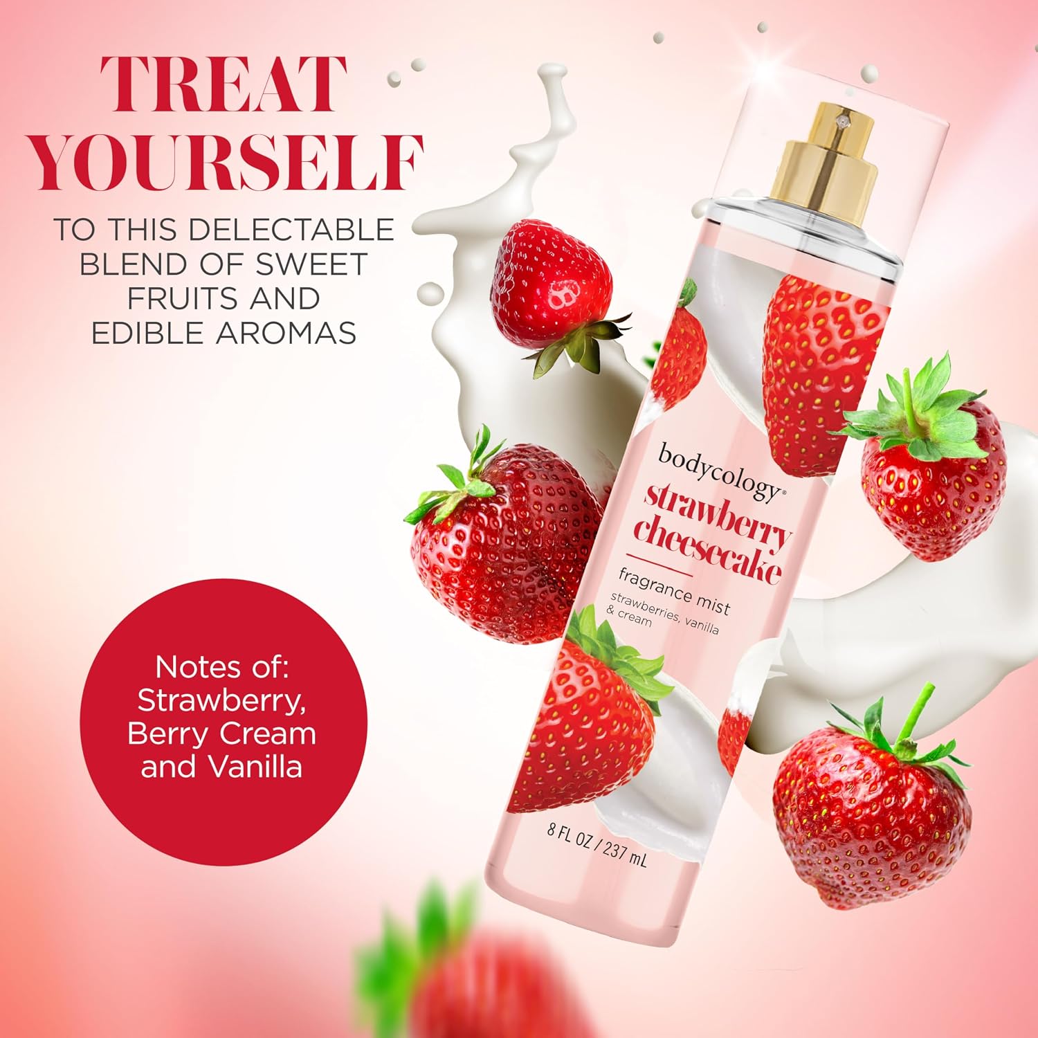 Bodycology Long-Lasting Fragrance Body Mist, Strawberry Cheesecake, 8 fl oz (Pack of 2)