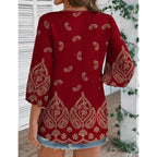 Women's Tie Front Boho Tunic Top Claret Red