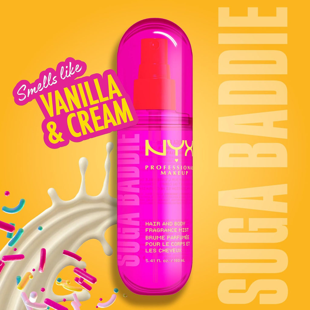 NYX PROFESSIONAL MAKEUP Fat Oil Fragrance Mist Perfume, Suga Baddie Vanilla & Whipped Cream Scent, Long Lasting Hair & Body Spray with Musk, Vegan & Cruelty Free, 2.7 fl oz