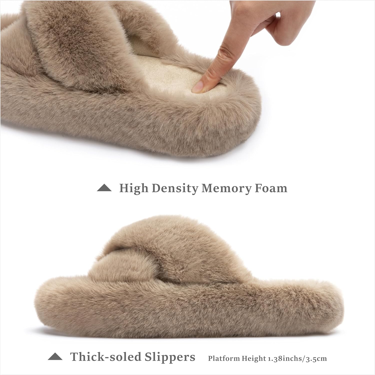 Women's Slippers Faux Light Brown Cross