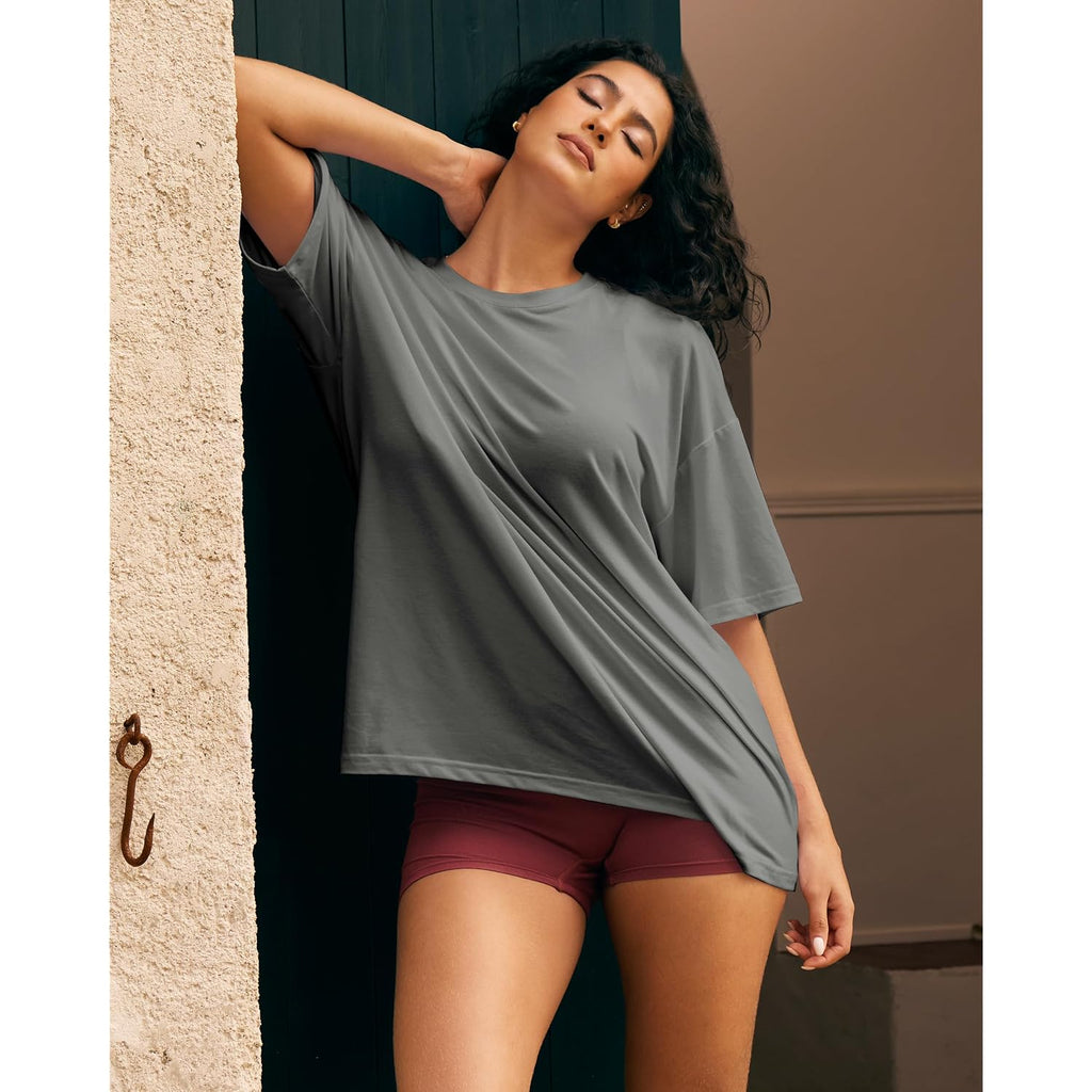 BAMBOO COOL Womens Oversized Summer T Shirts Tops Short Sleeve Tees Spring Outfits Trendy Business Fashion Workout Clothes