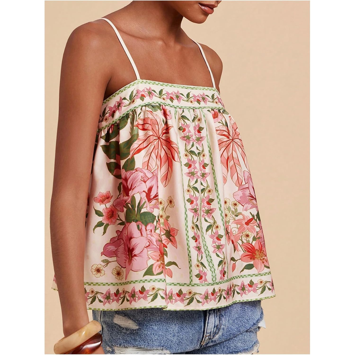 SOLY HUX Women's Boho Floral Cami Top Spaghetti Strap Sleeveless Vacation Summer Camisole