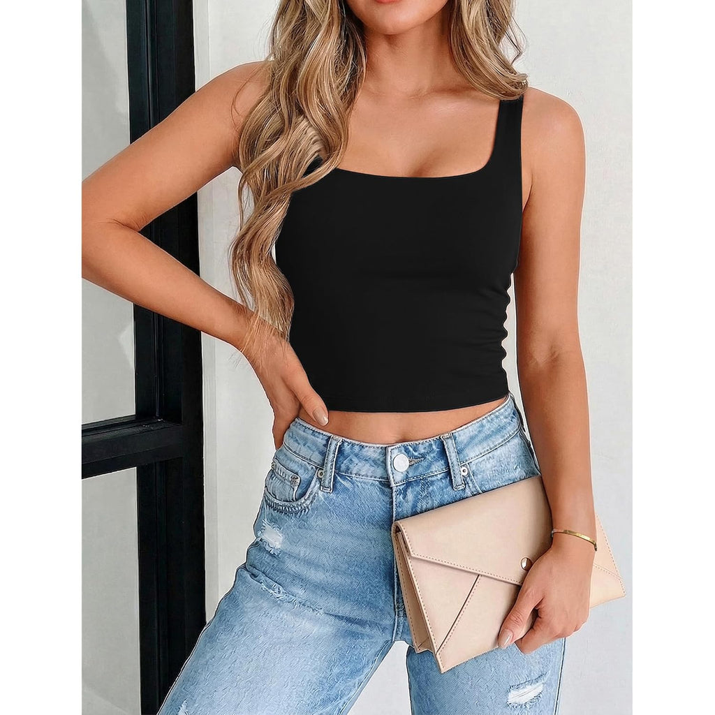 Zeagoo Women's Square Neck Sleeveless Crop Tops 2026 Cute Double Layer Casual Slim Fit Trendy Tank Tops
