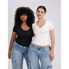 PUMIEY Women's V Neck Short Sleeve T Shirts Slim Fit Going Out Tops Sexy Basic Tee Sharp Collection