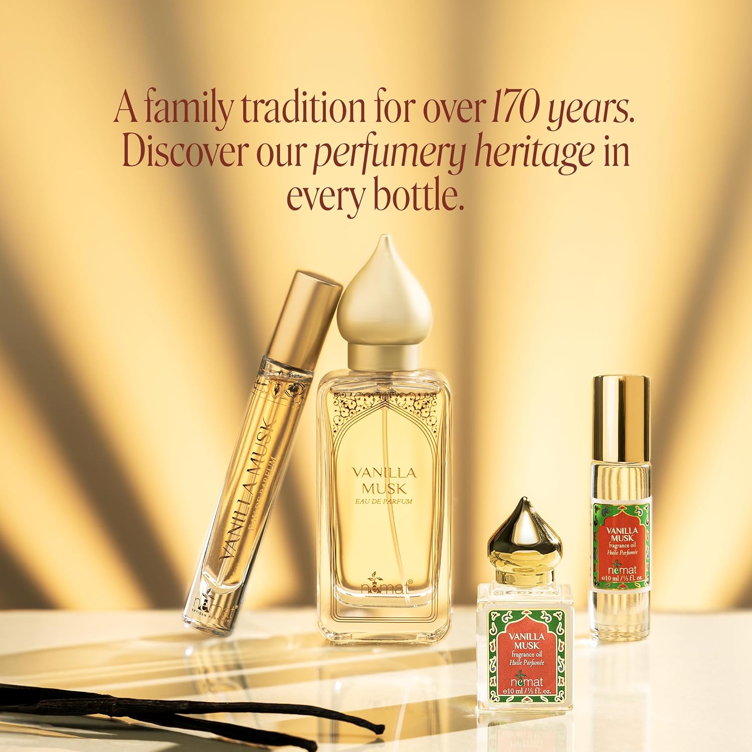 Vanilla Musk Perfume Oil Roll-On - Vanilla Fragrance Oil Roller (No Alcohol) Perfumes for Women and Men by Nemat Fragrances, 10 ml / 0.33 fl Oz
