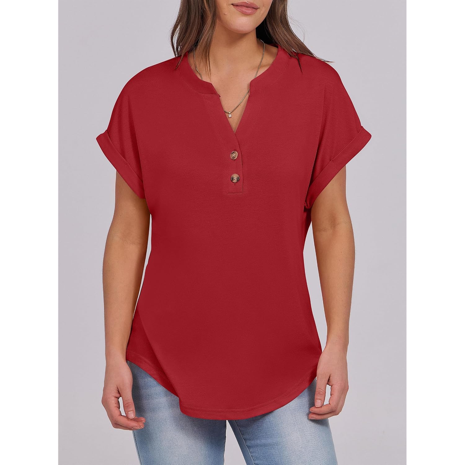 ANRABESS Womens Short Sleeve Henley Tops V Neck Dressy Casual Blouses Summer Trendy Tee Shirts 2026 Vacation Fashion Clothes