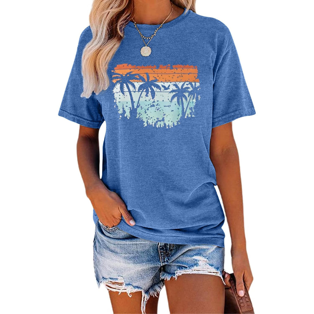 TAKEYAL Women Los Angeles Graphic T Shirts California Letter Print Short Sleeve Tee Loose Casual Tops